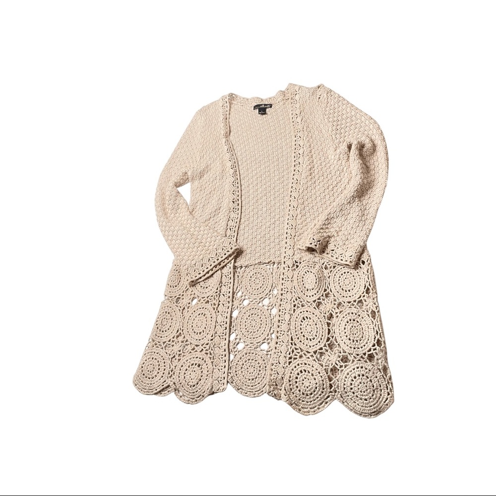 Crochet Cardigan | Color: BEIGE | Size: LARGE | Willi Smith